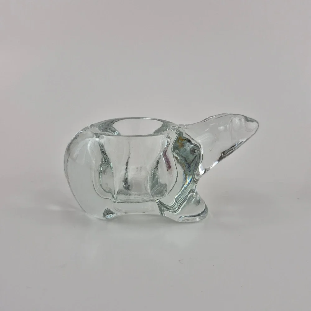 Vintage Clear Art Glass Polar Bear Votive Tea Light Candle Holder Figurine